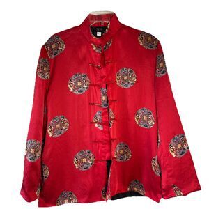 YYSB Red Asian Chinese Jacket Oriental Dragon Lady Sz Large